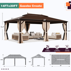 EROMMY 14X20 Hardtop Grill Gazebo with Netting and Sides-Erommy