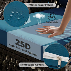 EROMMY 3 Piece Outdoor Swivel Chair Set, Patio Furniture Conversation Set for Deck, Yard, Garden, Poolside(Turquoise)-Erommy