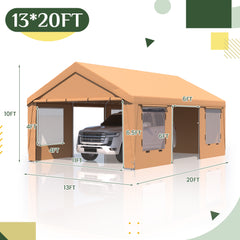EROMMY 13' x 20' Heavy Duty Carport,Portable Garage with UV Protection & Steel Frame, Car Port with Removable Sidewalls, All-Season Car Canopy for Tractor, Truck, Boat, Yellow