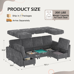 Erommy 6 Piece Modular Sectional Couch, Modular Couches and Sofas Sectional with Storage for Living Room, armrests, 6 single seats, Dark Gray-Erommy