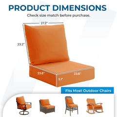 EROMMY Patio Furniture Cushions Set of 2 with Handle and Ties, Waterproof Fade-Resistant Outdoor Couch Cushions, Chair Pads for Dining Chairs, Orange