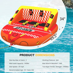EROMMY 3-Person Towable Tubes for Boating, Front/Back Tow Points Sofa Couch Style Boat Tubes