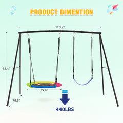 EROMMY Heavy-Duty A-Frame Metal Swing Set, 440lbs Capacity, Includes Saucer & Belt Swings, Outdoor Playground for Kids-Erommy