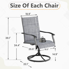 EROMMY Patio Swivel Chairs Set of 4, 360° Swivel, 15° Rocking, Outdoor Dining Chairs with Padded All Weather Quick-Drying Textilene High Back & Metal Frame, Grey