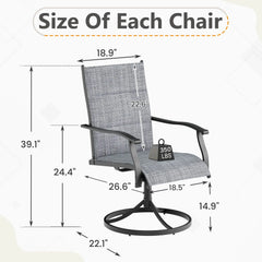 EROMMY Patio Swivel Chairs Set of 4, 360° Swivel, 15° Rocking, Outdoor Dining Chairs with Padded All Weather Quick-Drying Textilene High Back & Metal Frame, Grey