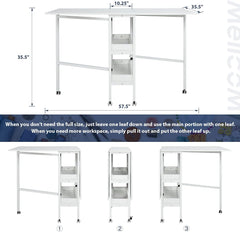 EROMMY Home Hobby Craft Table with Storage Shelves, Mobile Folding Cutting Table for Large Fabric, 35.5in, for Home Office Sewing Room Craft Room-Erommy