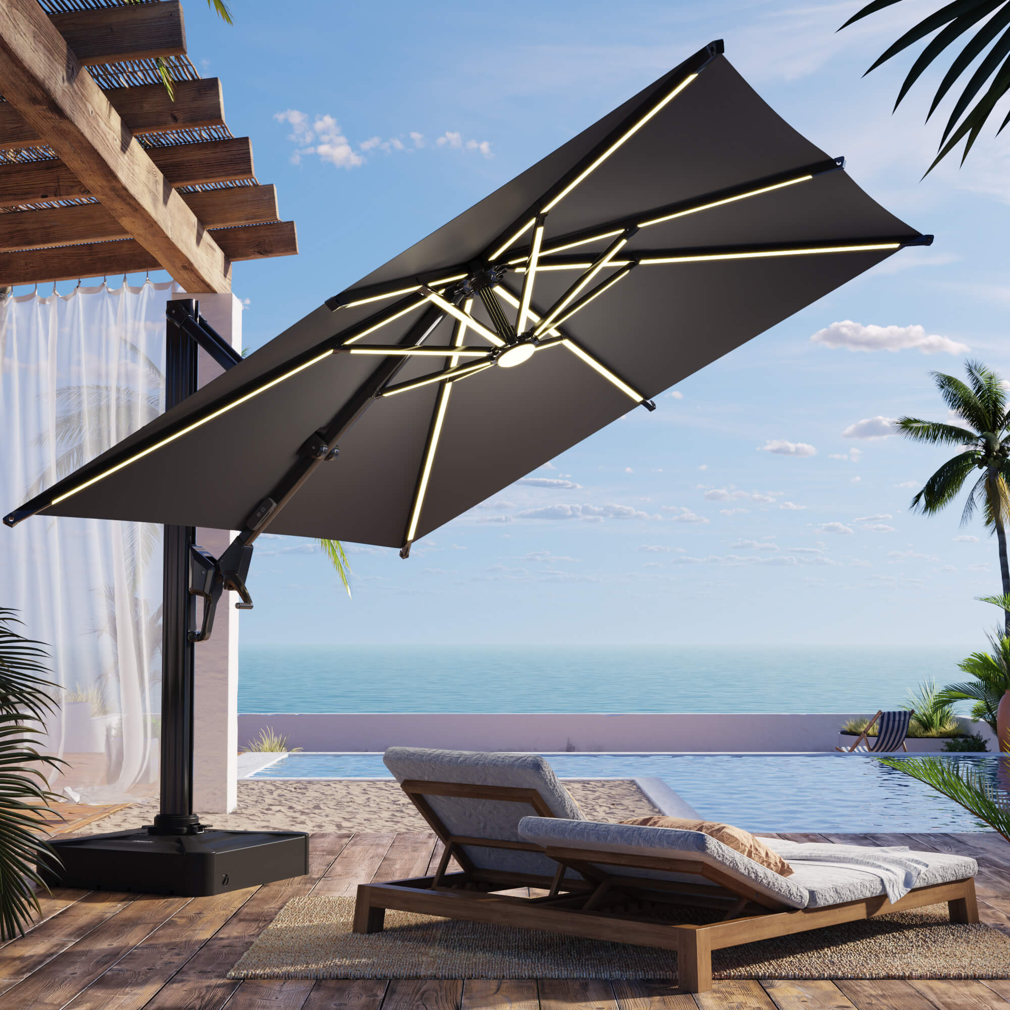 Outdoor Weather-resistant Umbrella| Solar LED