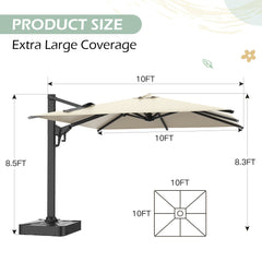 EROMMY 10 x 10 Outdoor Square Offset Umbrella with Sturdy Frame - Beige-Erommy