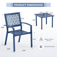 EROMMY 3-Piece Outdoor Bistro Set ¨C Metal Chairs & Table, Floral Back Design, Peacock Blue-Erommy