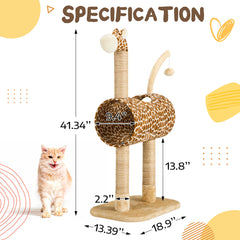 EROMMY Giraffe Cat Tree, 41.3" Cat Tower with Scratching Post, Suspension Ball & Padded Perch