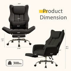 EROMMY Ergonomic Cross Legged Office Chair with Footrest,Big and Tall Leather Executive Chair with Reversible Armrest,Lumbar Pillow and Wheels,155° Reclining Computer Wide Desk Chair for Home,Office (Black)