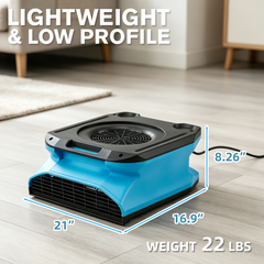 EROMMY 1/4 HP Air Mover, 1200 CFM Low Profile Carpet Dryer & Floor Blower, 2-Speed Commercial Fan, Lightweight Stackable Design with Daisy Chain for Water Damage Restoration