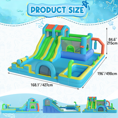 EROMMY Inflatable Bounce House, Bouncy House with Double Water Slide, Inflatable Bouncy Castle Water Bounce House with Blower, Climbing Wall, Jumping, Splash Pool for Kids Indoor Outdoor