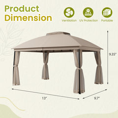 EROMMY Outdoor Patio Gazebo 10'x13' with Double Curved Roofs, Heavy Duty Party Tent & Shelter, Mosquito Nettings and Privacy Screens patio canopy outdoor waterproof for Backyard, Garden, Lawn, Yellow-Erommy