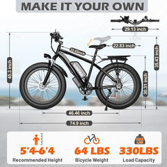 EROMMY Electric Bike for Adults,1500W Peak Motor, 26" Fat Tire E-Bike with 48V 13AH Battery, 25MPH Max 62 Miles Electric Motorcycle, 7-Speed Electric Mountain Bicycle