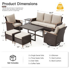 EROMMY 7-Piece Outdoor furniture Set with Swivel Chairs, Ottoman & Coffee Table, Beige-Erommy