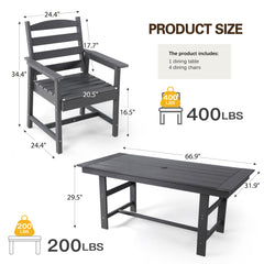 EROMMY Outdoor Table and Chairs for 4, HDPE Weather Resistant Outdoor Dining Set for Lawn, Garden, Backyard, Poolside, Grey-Erommy