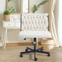 EROMMY Criss Cross Armless Chair With Wheels, height Adjustable Office Deak Chair For Office, Bedroom, Living Room, White-Erommy