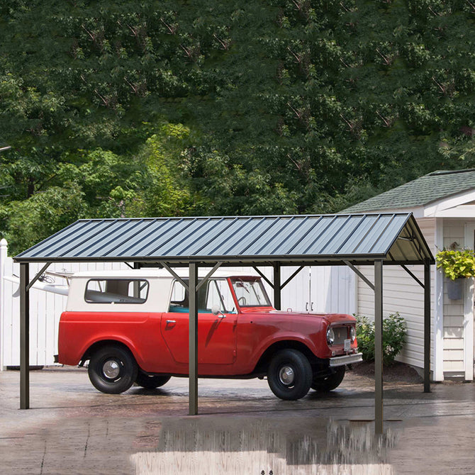 EROMMY Metal Carport 10' x 16' Heavy Duty, Multi-Use with Powder-Coated Steel Roof and Frame, Outdoor Carport Canopy-Erommy