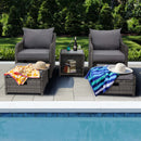 erommy 5 Pcs outdoor wicker chair set with ottoman for porch and poolside, gray