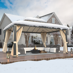 EROMMY 12' x 16' Hardtop Gazebo, Permanent Outdoor Aluminum Patio Gazebo, Double Roof, Patio and Garden, Curtains and Netting-Erommy