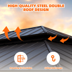 EROMMY 12' x 20' Outdoor Hardtop Gazebo with Cedar Frame and Powder Coated Metal Roof, Vintage Grey-Erommy