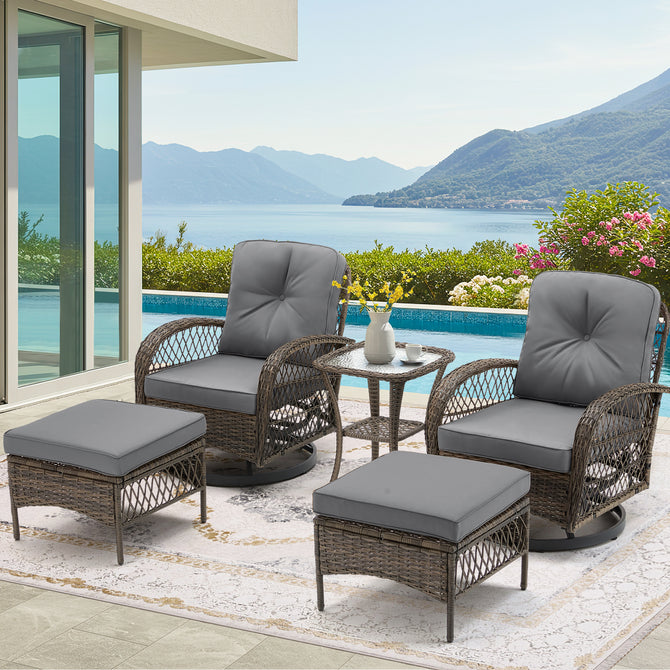 EROMMY 5-Piece Outdoor Swivel Rocker Set with Cushions & Glass Table, Grey-Erommy