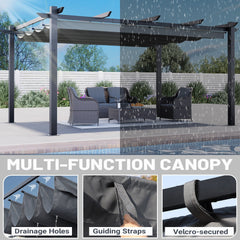 EROMMY Retractable Pergola 12x16 Ft, Outdoor Aluminum Shelter with Dual Adjustable Sun Shade Canopy for Patio Backyard, Locking System Includes Straps & Screws (Gray)