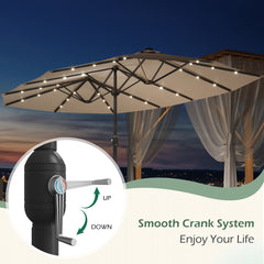 EROMMY 15 X 9 Double-Sided Large Umbrella with Solar LED - Beige-Erommy