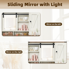 EROMMY Farmhouse Vanity Desk with Mirror, Lights and Jewelry Storage, Rustic Farmhouse Style-Erommy
