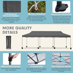 EROMMY 10' x 30' Pop Up Canopy Tent, Commercial Instant Canopy Heavy Duty with Roller Bag, 8 Sand Bags, 8 Wind Ropes & Ground Nails, Outdoor Canopies for Events, Parties and Camping, Gray