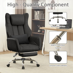 EROMMY Ergonomic Cross Legged Office Chair with Footrest,Big and Tall Leather Executive Chair with Reversible Armrest,Lumbar Pillow and Wheels,155° Reclining Computer Wide Desk Chair for Home,Office (Black)