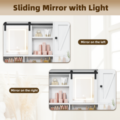 EROMMY Farmhouse Vanity Desk with Mirror, Lights and Jewelry Storage, Antique White-Erommy