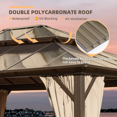 EROMMY 12' x 14' Hardtop Gazebo, Outdoor Gazebo with Polycarbonate Vertical Stripe Double Canopy, Aluminum Gazebo with Netting and Curtains for Patios-Erommy