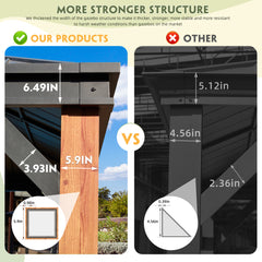 EROMMY 12' x 16' Luxury Ultra-Thick Columns and Beams Hardtop Gazebo with Faux Wood Grain Aluminum Frame, Vertical Stripe Galvanized Steel Single Roof-Erommy