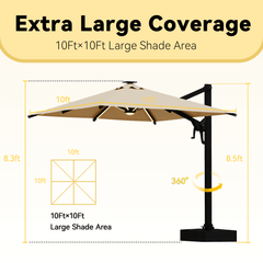 EROMMY 10 X 10 Cantilevered Umbrella with LED Lights - Brown-Erommy