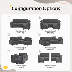 Erommy 6 Piece Modular Sectional Couch, Modular Couches and Sofas Sectional with Storage for Living Room, armrests, 6 single seats, Dark Gray-Erommy