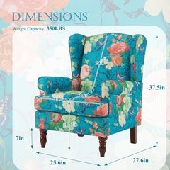 EROMMY Fabric Accent Chair, Modern Upholstered Armchair, Leisure Single Sofa Chair for Living Room Bedroom Reading, Teal Floral-Erommy