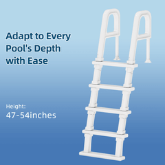 EROMMY Pool Ladder, 5-Step Pool Stairs with Double Handrails and Non-Slip Steps for 47“-54” Above Ground and In-Ground Pools, White