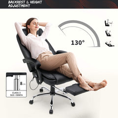 Erommy Heat and Massage Reclining Ergonomic Office Chair with Footrest Black-Erommy