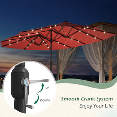 EROMMY 15 X 9 Double-Sided Large Umbrella with Solar LED - Red-Erommy