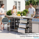 EROMMY Outdoor Kitchen Drawer and Trash Bin Combo - 28"Wx20"Dx23"H Built-in 304 Stainless Steel Cabinet with Triple Drawers & Pull-Out Trash Drawer, Silver