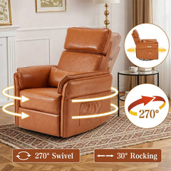 EROMMY Power Swivel Rocking Recliner Chair with Adjustable Headrest and Armrests, Brown