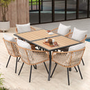 EROMMY 7-Piece Outdoor Dining Set – Rectangular Table with Umbrella Hole & 6 Rattan Chairs, Gray