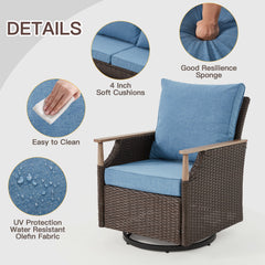 EROMMY 7-Piece Outdoor furniture Set with Swivel Chairs, Ottoman & Coffee Table, Blue-Erommy