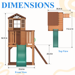Erommy Outdoor Wooden Playhouse for Kids - Fir Tree House with Slide, Climbing Ladder & Play Kitchen | Ages 4-8, Wood-Erommy