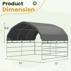 EROMMY 12'x12' Heavy Duty Round Style Canopy With Shade Shed Kit for Livestock, Gray