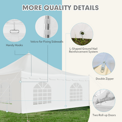 EROMMY 20x20ft Party Tent with Sidewalls & Doors, Fire Retardant PVC, for 120 People - White-Erommy