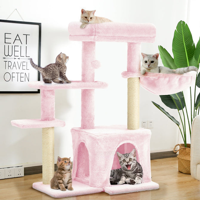 EROMMY 33 inches Multi-Level Cat Tree Cat Tower for Indoor Cats, Cat Condo with Scratching Post, Pink-Erommy