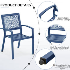 EROMMY 3-Piece Outdoor Bistro Set ¨C Metal Chairs & Table, Floral Back Design, Peacock Blue-Erommy